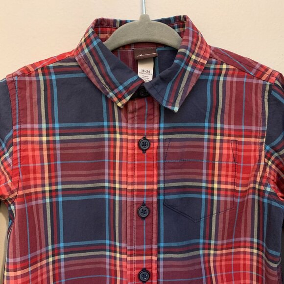 Tea Collection Baby Toddler Red Plaid Button Up Shirt 100% Cotton 18-24M EUC - Picture 4 of 9